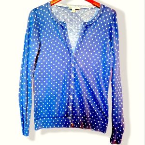 Banana Republic Navy & White Polka Dot Cardigan with Pearlescent Buttons size M